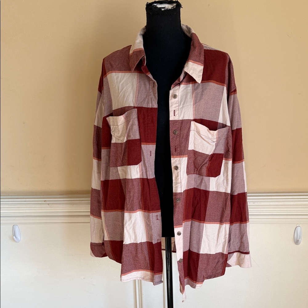 Ava & Viv Red and White Plaid Shirt Jacket sz XXL